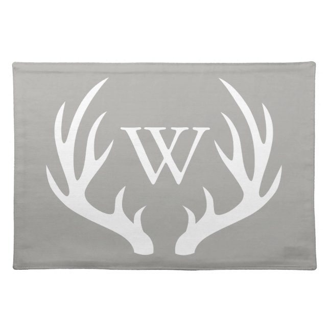 Rustic Farmhouse White Deer Antlers & Gray Cloth Placemat (Front)