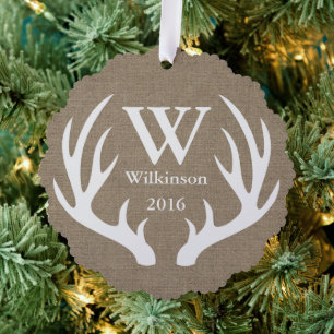 Rustic Farmhouse White Deer Antlers Silhouette Ornament Card