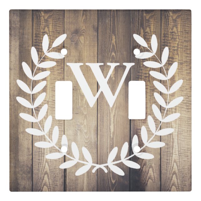 Rustic Farmhouse White Laurels & Barn Wood Light Switch Cover (Front)