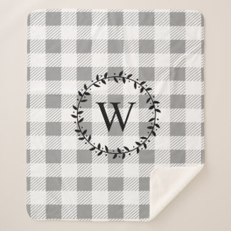 Rustic Farmhouse White Plaid Black Wreath Sherpa Blanket
