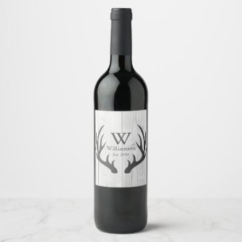 Rustic Farmhouse White Wood Gray Deer Antlers Wine Label by GrudaHomeDecor at Zazzle