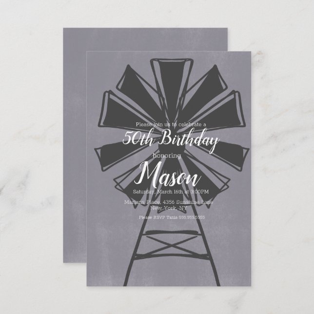 Rustic Farmhouse Windmill 50th Birthday Invitation (Front/Back)