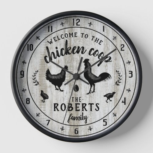 Rustic Farmhouse Wood Chicken Coop Custom Name Clock
