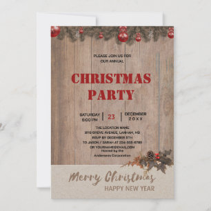 Rustic Farmhouse Wood Christmas Party Invitation