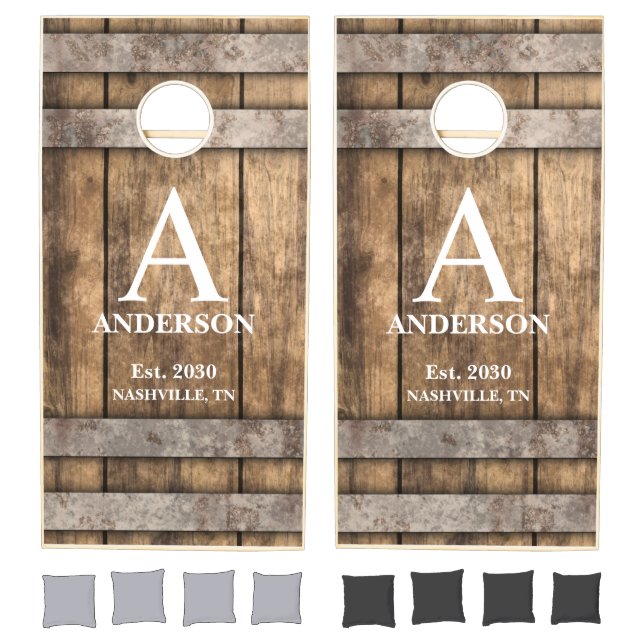 Rustic Farmhouse Wood Family Monogram Cornhole Set (Set)