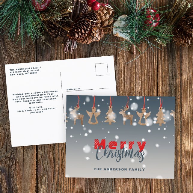  Rustic Farmhouse Wood Ornament Family Holiday Postcard (Creator Uploaded)