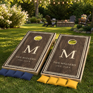 Rustic Farmhouse Wood Plank Family Monogram Cornhole Set