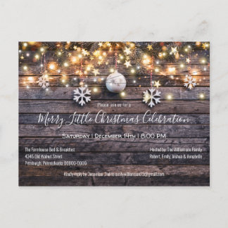 Rustic Farmhouse Wood & Stars Christmas Party Invitation Postcard