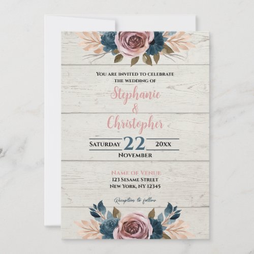 Rustic Farmhouse Wood Watercolor Floral Wedding Invitation