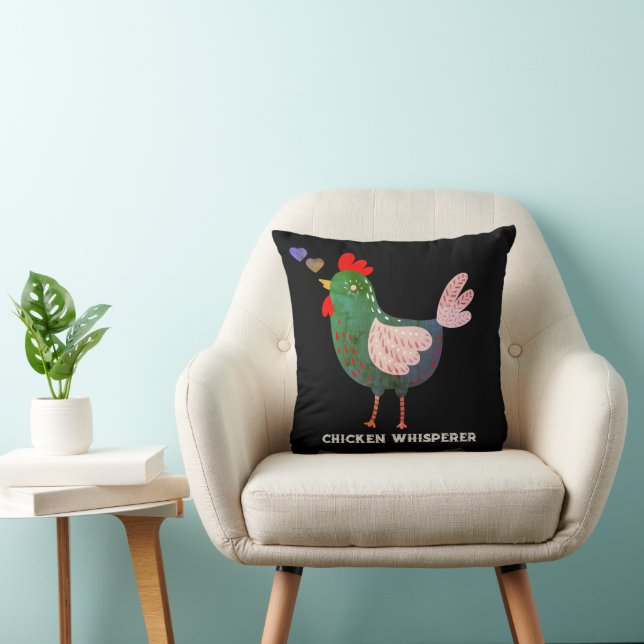 Rustic Farmyard Chicken Whisperer Boho Black Throw Pillow (Chair)