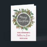 Rustic Father in Law Merry Christmas Card<br><div class="desc">Merry Christmas for father in law card in rustic watercolor foliage and country chalkboard pattern.</div>