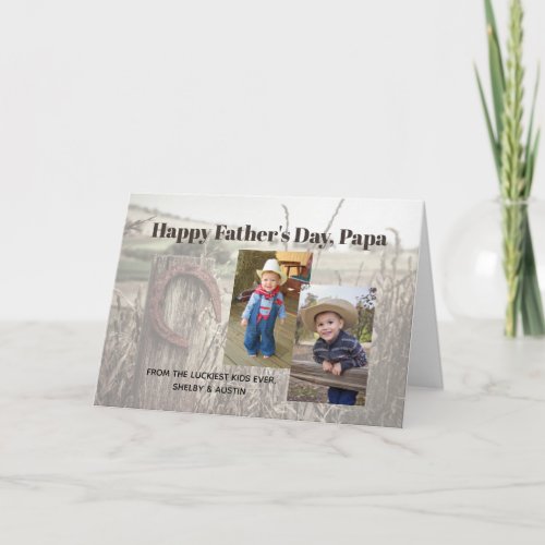 Rustic Fathers Day Custom Two Photo Card