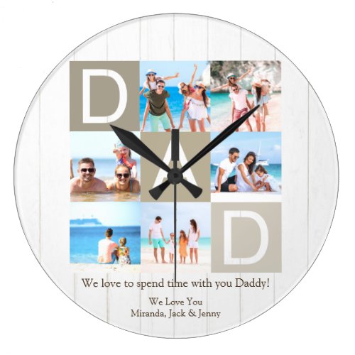 Rustic Father's Day Photo Collage Square Wall Cloc Large Clock