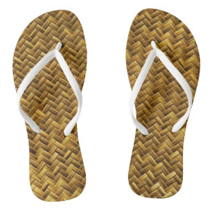 Rustic Faux Bamboo Basket Weave Pattern Texture Flip Flops