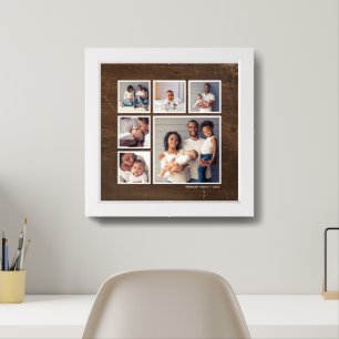 Rustic Faux Barn Wood 6 Square Photo Collage Framed Art