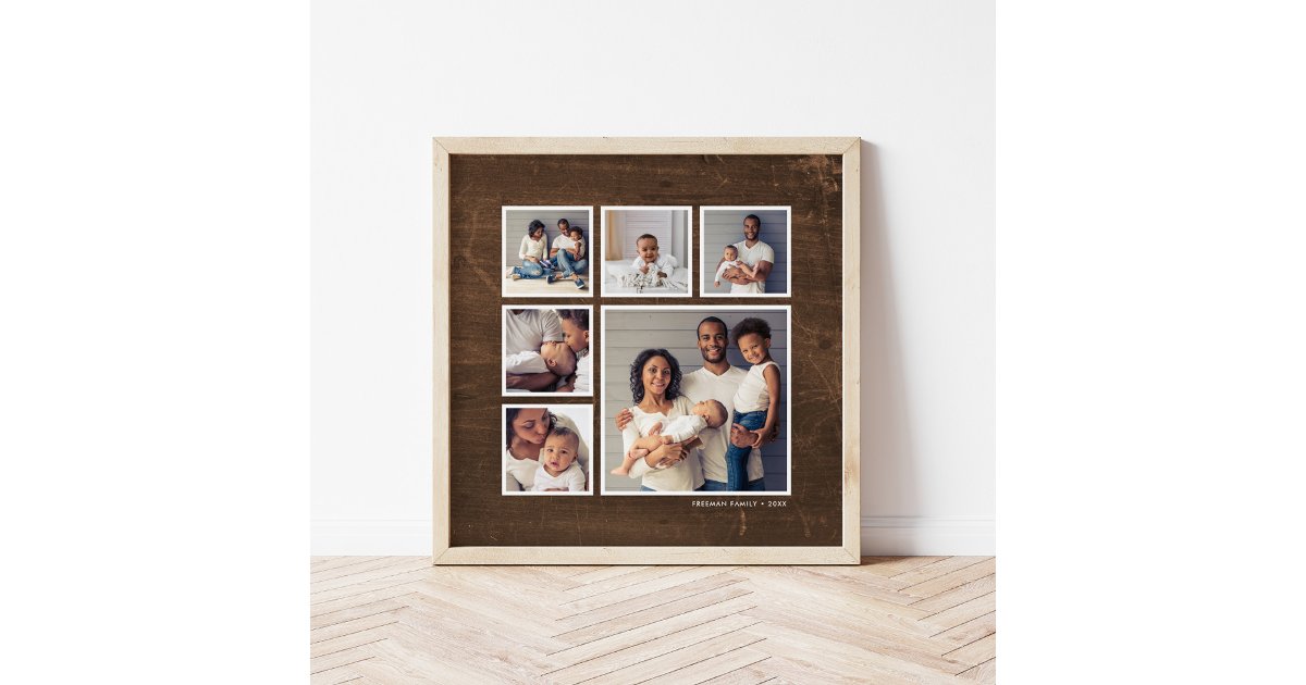 Rustic Faux Barn Wood 6 Square Photo Collage Poster | Zazzle