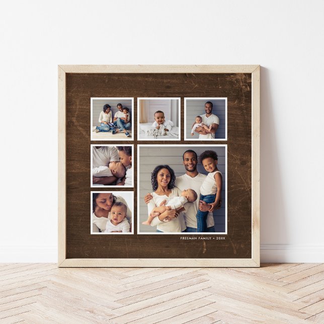 Rustic Faux Barn Wood 6 Square Photo Collage Poster (Creator Uploaded)