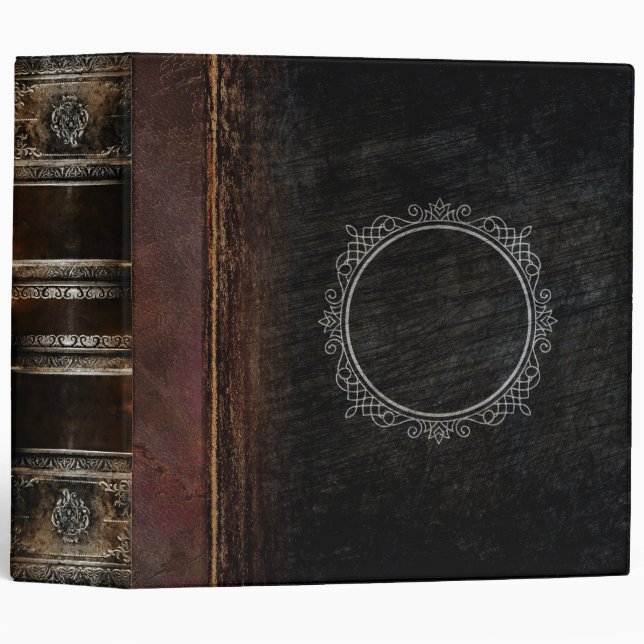 Rustic Faux Black and Brown Leather Ancient Tome 3 Ring Binder (Front/Spine)