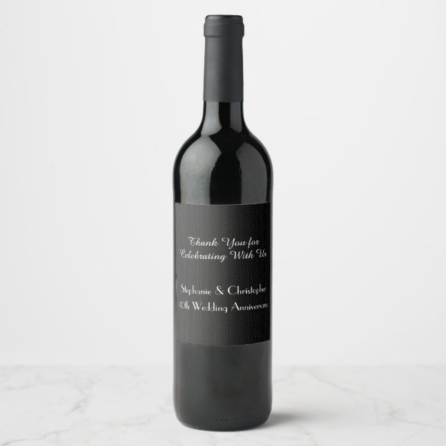 Rustic Faux Black Burlap Anniversary Party Wine Label (Front)