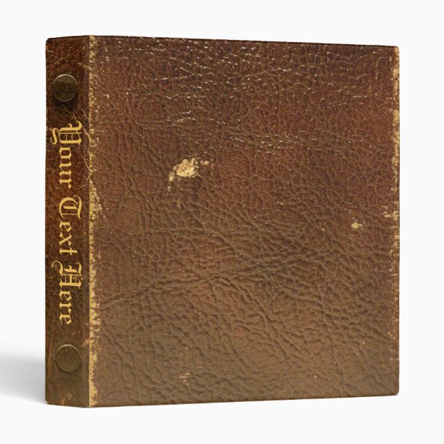 Rustic Faux Brown Leather 3 Ring Binder (Front/Spine)