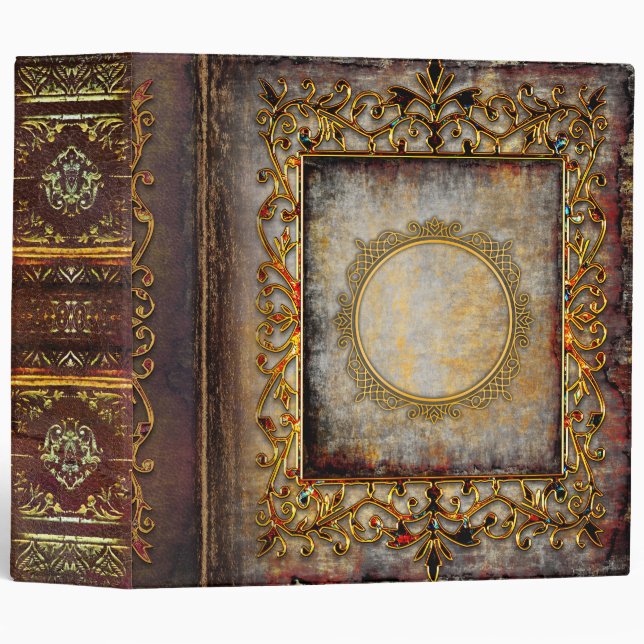 Rustic Faux Brown Leather Bejeweled Celtic 3 Ring Binder (Front/Spine)