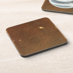 Rustic Faux Brown Leather Coaster