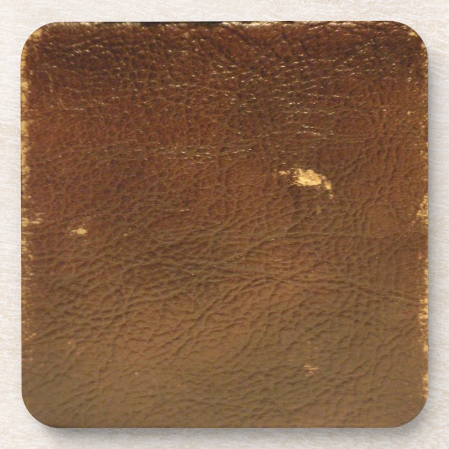Rustic Faux Brown Leather Drink Coaster (Front)