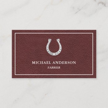 Rustic Faux Brown Leather Horseshoe Farrier Business Card by ShabzDesigns at Zazzle