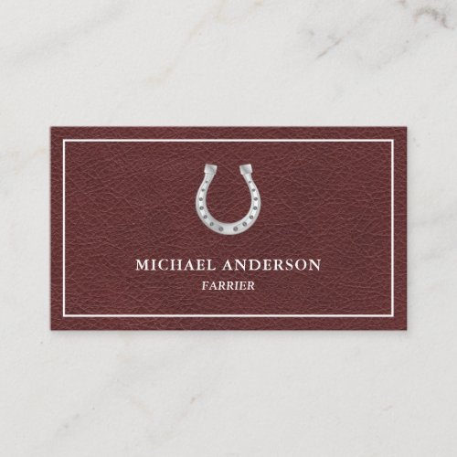 Rustic Faux Brown Leather Horseshoe Farrier Business Card