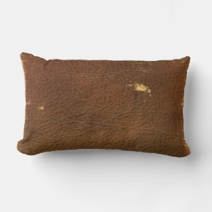 Rustic Faux Brown Leather Lumbar Pillow