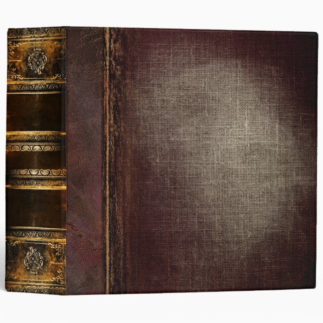 Rustic Faux Brown Leather Old Book 3 Ring Binder (Front/Spine)