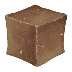 Rustic Faux Brown Leather Pouf