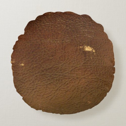 Rustic Faux Brown Leather Round Pillow