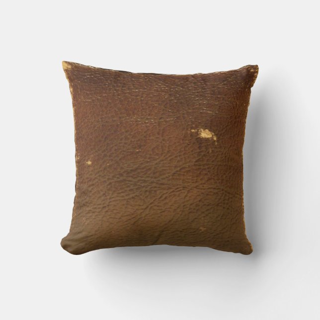Rustic Faux Brown Leather Throw Pillow (Front)