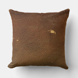 Rustic Faux Brown Leather Throw Pillow