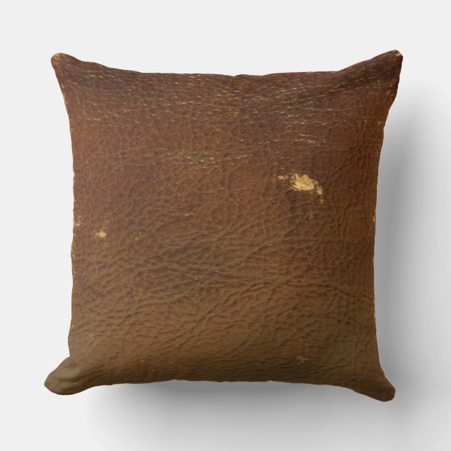 Rustic Faux Brown Leather Throw Pillow (Front)