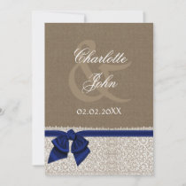 rustic, FAUX burlap and lace,  wedding thank you Invitation