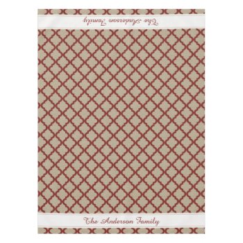 Rustic Faux Burlap And Red Moroccan Quatrefoil Tablecloth by Letsrendevoo at Zazzle