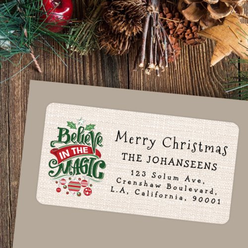 Rustic Faux Burlap Believe in the Magic Christmas Label