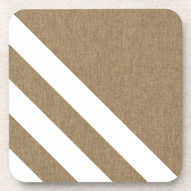 Rustic Faux Burlap Design With White Stripes Drink Coaster (Front)