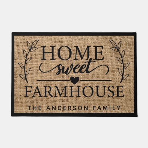 Rustic Faux Burlap Home Sweet Farmhouse Family  Do Doormat