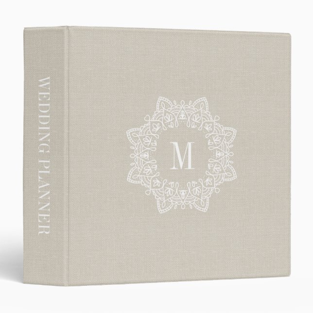 Rustic Faux Burlap Monogram Wedding Binder (Front/Spine)