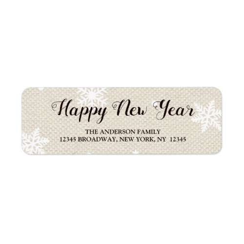 Rustic Faux Burlap Texture Happy New Year Address Label