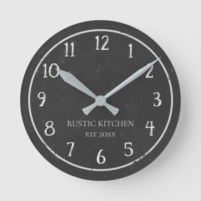 Rustic Faux Chalkboard Kitchen Wall Clock (Front)
