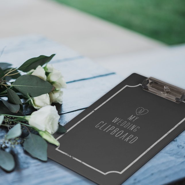 Rustic Faux Chalkboard Wedding Clipboard (Add your initial to the chalk heart. Perfect gift for the organized bride or wedding planner)