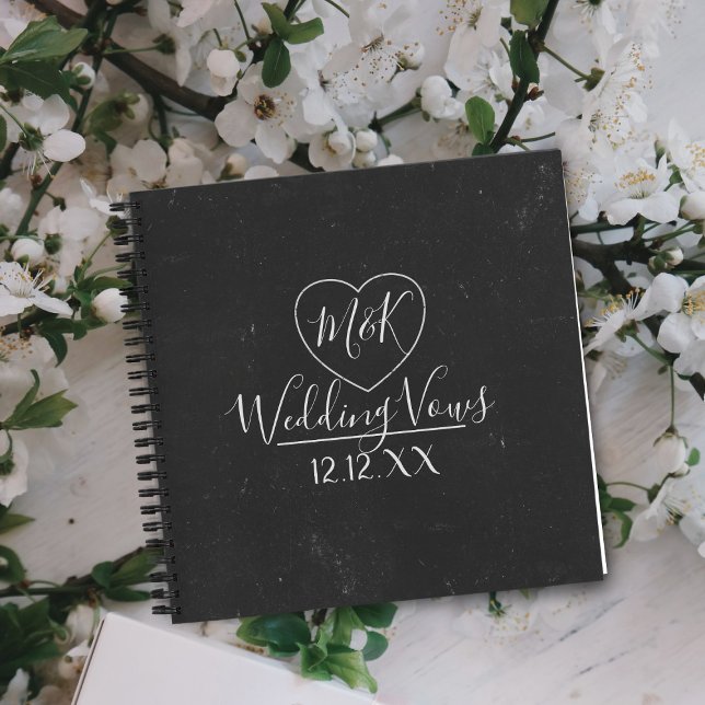 Rustic Faux Chalkboard Wedding Vows Notebook (Just add your initials and wedding date!)