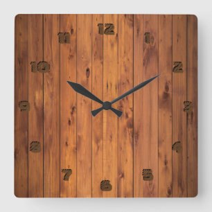 Rustic Faux Cherry Wood Stylized 3d Number Square Wall Clock