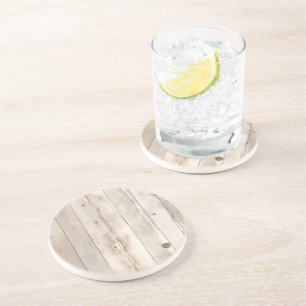 Rustic Faux Cream White Wood Coaster