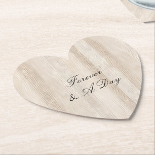 Rustic Faux Cream White Wood Wedding Paper Coaster