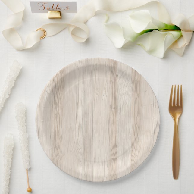Rustic Faux Cream White Wood Wedding Paper Plates (Wedding)